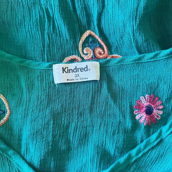 Anthropologie Kindred Embroidered Tunic Womens 3X Green Floral Bohemian Blouse - Picture 9 of 9